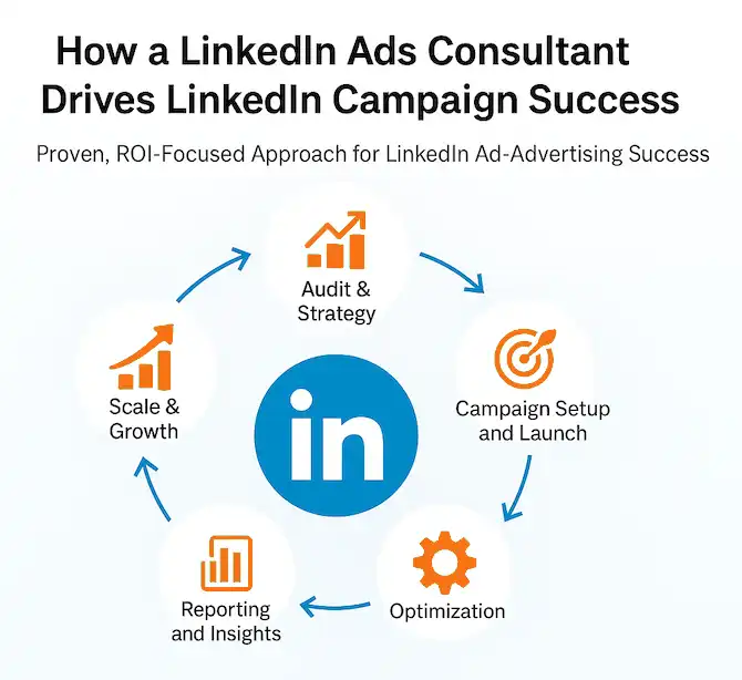 LinkedIn Ads Consultant 2 Step-by-step LinkedIn Ads Consultant process driving campaign success and ROI by Zabi Niazi.